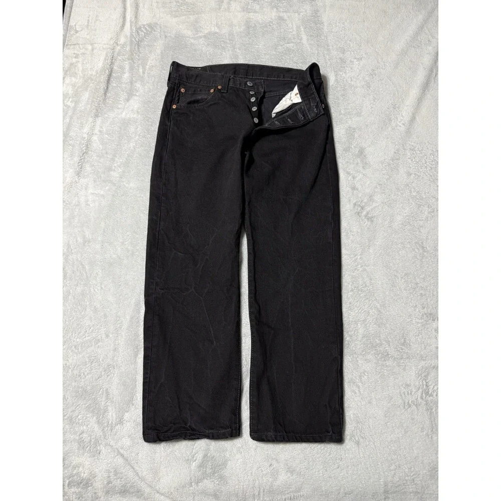 Levis 501 Jeans Mens 29x25 Black Straight Button Fly Mid Rise Dark Wash Denim